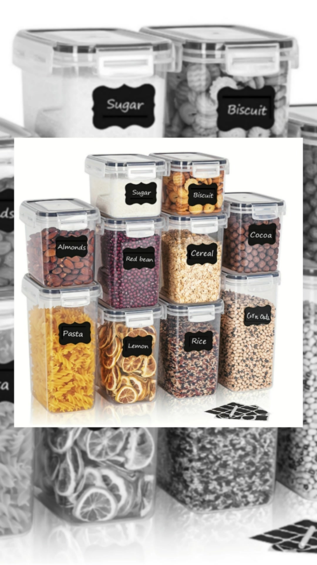 Airtight Food Storage Containers, Dishwasher Safe, Rectangle Shape, Latch Closure - Includes Labels and Marker,kitchenwares,kitchen accessories,plastic bottle container